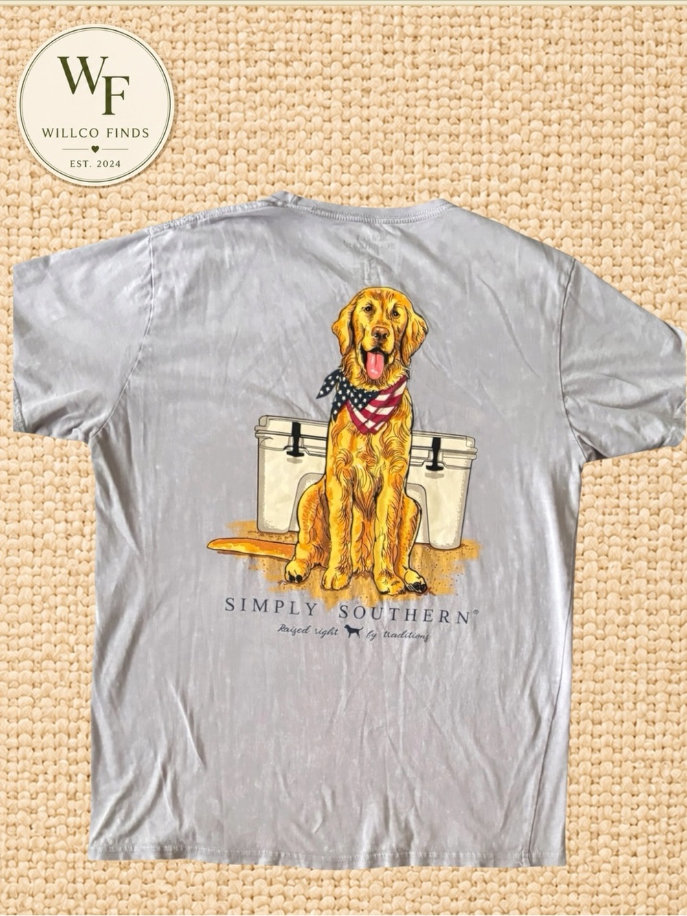 Simply Southern Golden Retriever Patriotic Dog Graphic T-Shirt Gray